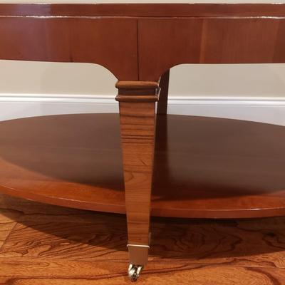 Two Tiered Wooden Oval Table on Wheels