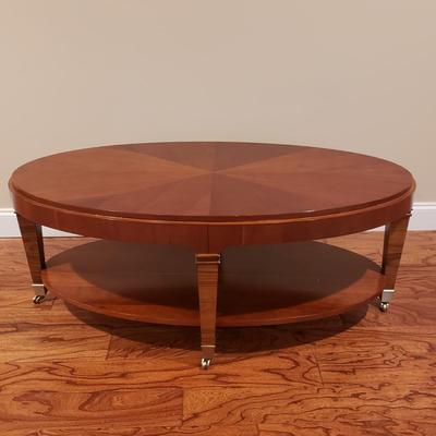 Two Tiered Wooden Oval Table on Wheels