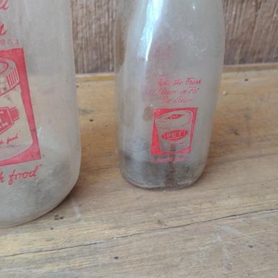 Set of Three Vintage Painted Logo Pet Dairy Glass Milk Bottles Various Sizes (#47)