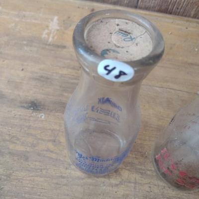 Pair of Vintage Painted Logo Dairy Half Pint Glass Milk Bottles Eden Dairy and Mary's Grove (#48)