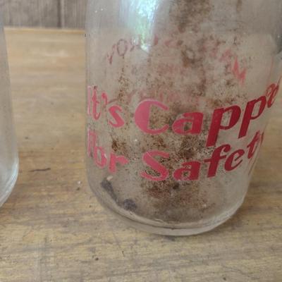 Pair of Vintage Painted Logo Dairy Half Pint Glass Milk Bottles Eden Dairy and Mary's Grove (#48)