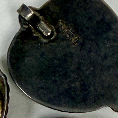 Sale Photo Thumbnail #8: Looks to be Royston Turquoise in Silver, possible Navajo origin but markings could not be traced.  Great set, good condition.