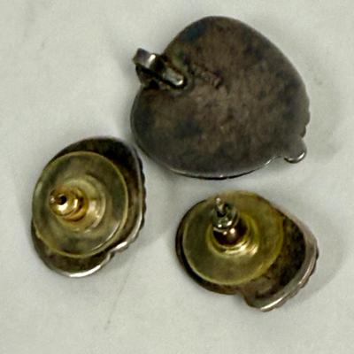Sale Photo Thumbnail #11: Looks to be Royston Turquoise in Silver, possible Navajo origin but markings could not be traced.  Great set, good condition.
