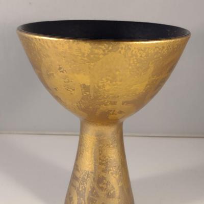 Sale Photo Thumbnail #118: Vintage Mid-Century Sascha Brastoff Pottery Chalice with Golden Art Design.  Signed by artist.  Possibly circa 1940.