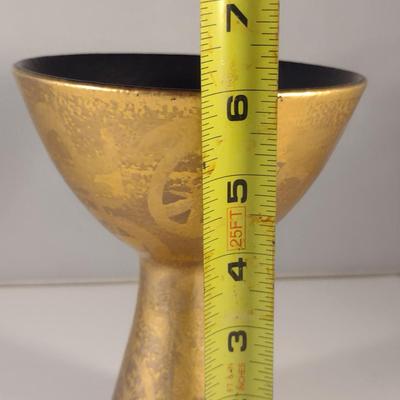 Sale Photo Thumbnail #122: Vintage Mid-Century Sascha Brastoff Pottery Chalice with Golden Art Design.  Signed by artist.  Possibly circa 1940.