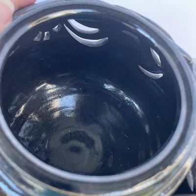 Blue/black Pierced Pottery Bowl Artist Made