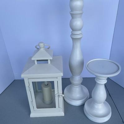 3 Piece Cream Metal Lantern & Candle Stands