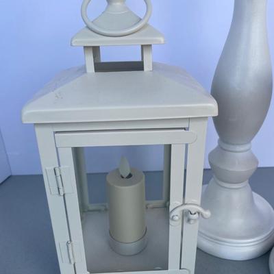 3 Piece Cream Metal Lantern & Candle Stands