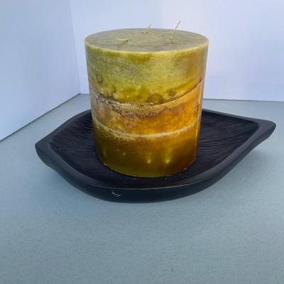 Acacia Wood Tray with XL Candle