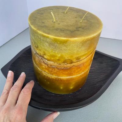 Acacia Wood Tray with XL Candle
