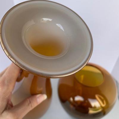 2 Amber Glass Vases