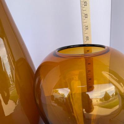 2 Amber Glass Vases