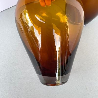 2 Amber Glass Vases