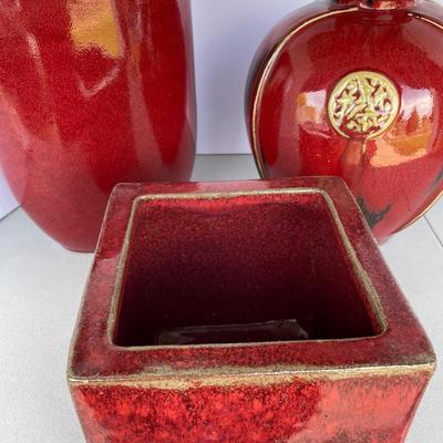 3 Red Pottery Vases/Pots