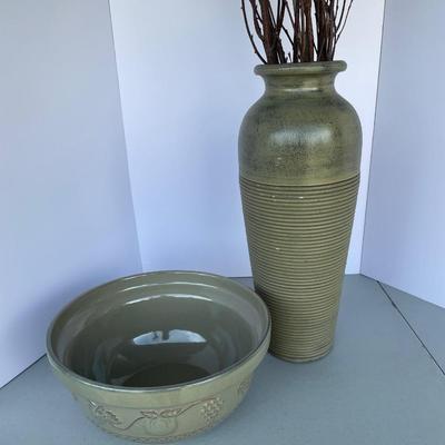 Extra Large Bowl and tall Vase with Twigs