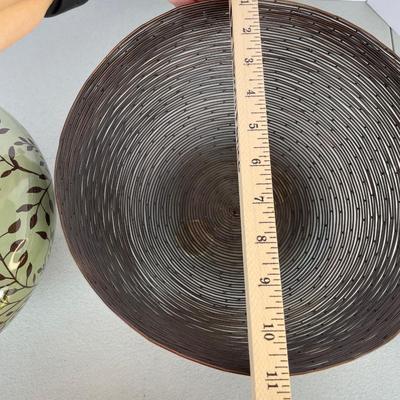 Floral Vase and Bronze Colored Wire Bowl