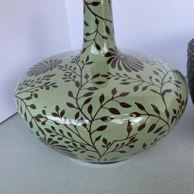 Floral Vase and Bronze Colored Wire Bowl