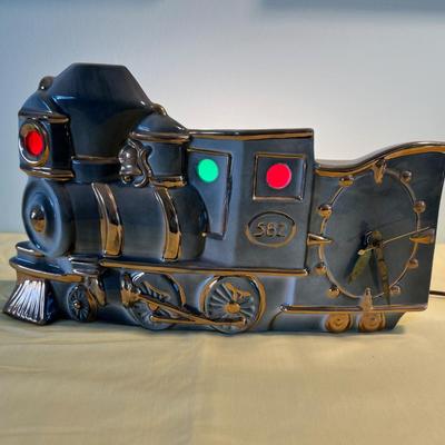 Vintage Train Lamp w/Clock Ceramic c.1950 
