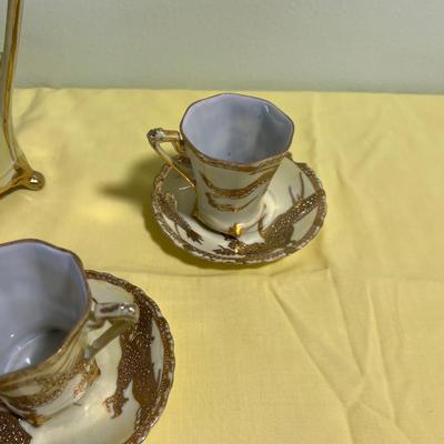 Not Marked Awesome Light Yellow & Gold Dragon Tea Set 