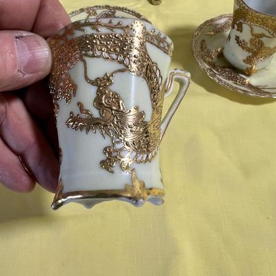 Not Marked Awesome Light Yellow & Gold Dragon Tea Set 