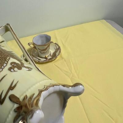 Not Marked Awesome Light Yellow & Gold Dragon Tea Set 