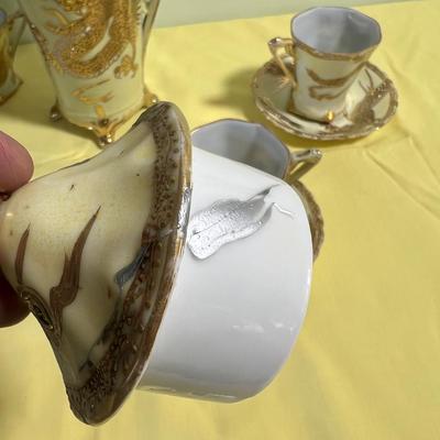 Not Marked Awesome Light Yellow & Gold Dragon Tea Set 