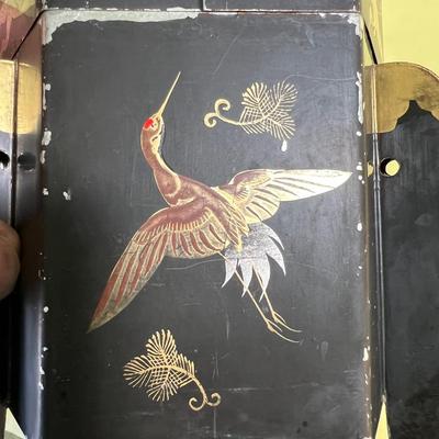 Japanese Tea Tin or Caddy Box Etched with Cranes