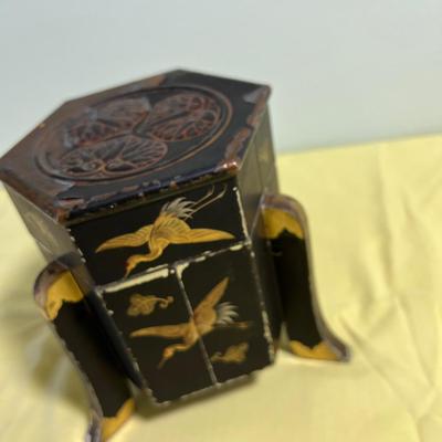 Japanese Tea Tin or Caddy Box Etched with Cranes