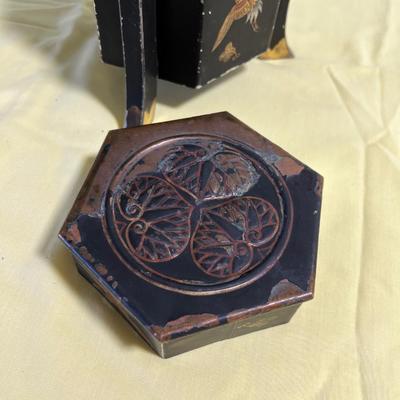 Japanese Tea Tin or Caddy Box Etched with Cranes