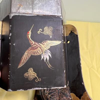 Japanese Tea Tin or Caddy Box Etched with Cranes