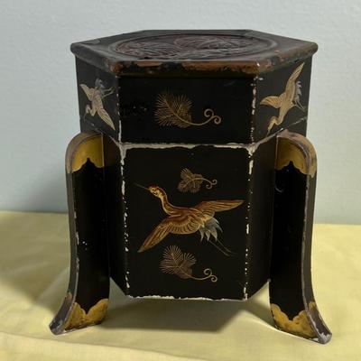 Japanese Tea Tin or Caddy Box Etched with Cranes