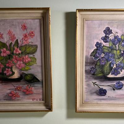 2 Still Life Paintings of Flowers 