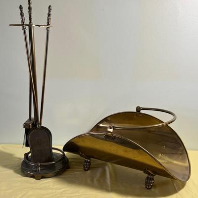 Brass Log Holder & Fire Place Set 