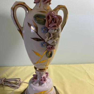 Ceramic Lamp with a Filigree Finial Roses