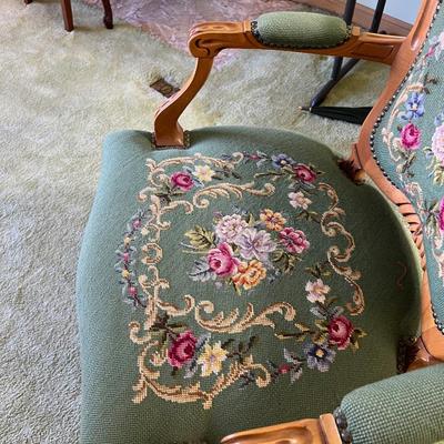 Fabulous Green Needle Point Chair. Hers. 