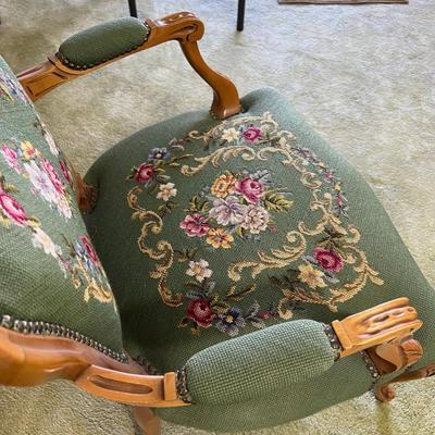 Fabulous Green Needle Point Chair. Hers. 