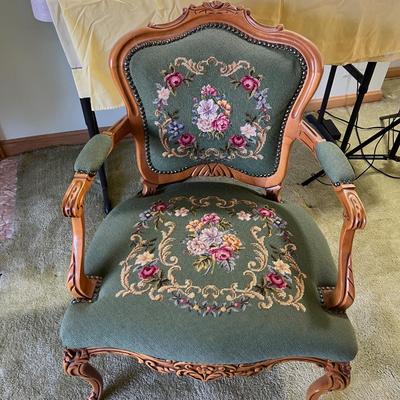 Fabulous Green Needle Point Chair. Hers. 