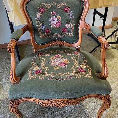 Fabulous Green Needle Point Chair. Hers. 