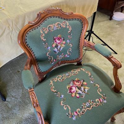 Fabulous Green Needle Point Chair. His. 