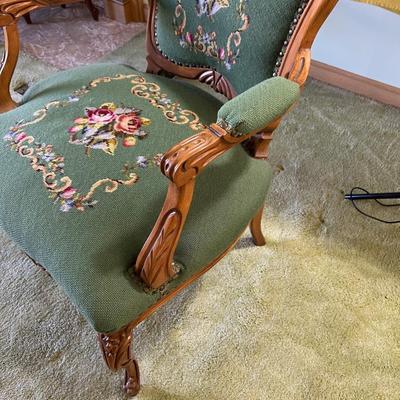 Fabulous Green Needle Point Chair. His. 
