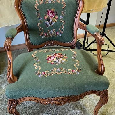 Fabulous Green Needle Point Chair. His. 