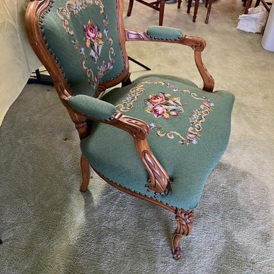 Fabulous Green Needle Point Chair. His. 