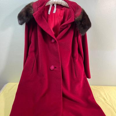 Red Mink Collar WOOL Ladies Coat