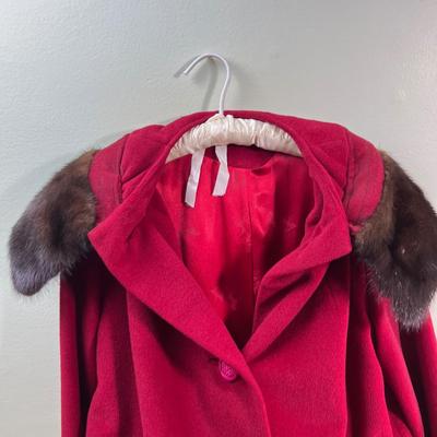 Red Mink Collar WOOL Ladies Coat