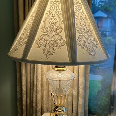 Lamp With Lace Shade and Cut Glass 