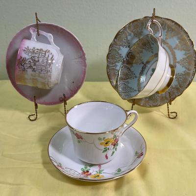 3 Painted Tea Cups and Saucers