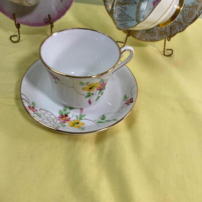 3 Painted Tea Cups and Saucers