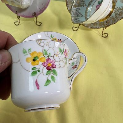 3 Painted Tea Cups and Saucers