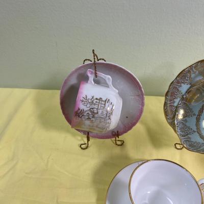 3 Painted Tea Cups and Saucers
