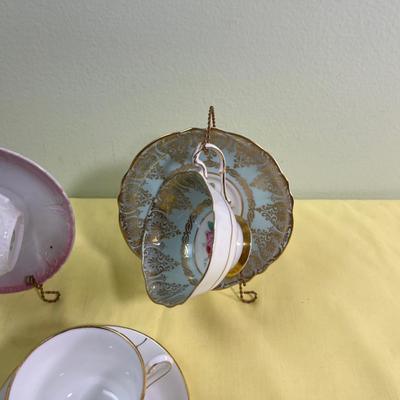 3 Painted Tea Cups and Saucers